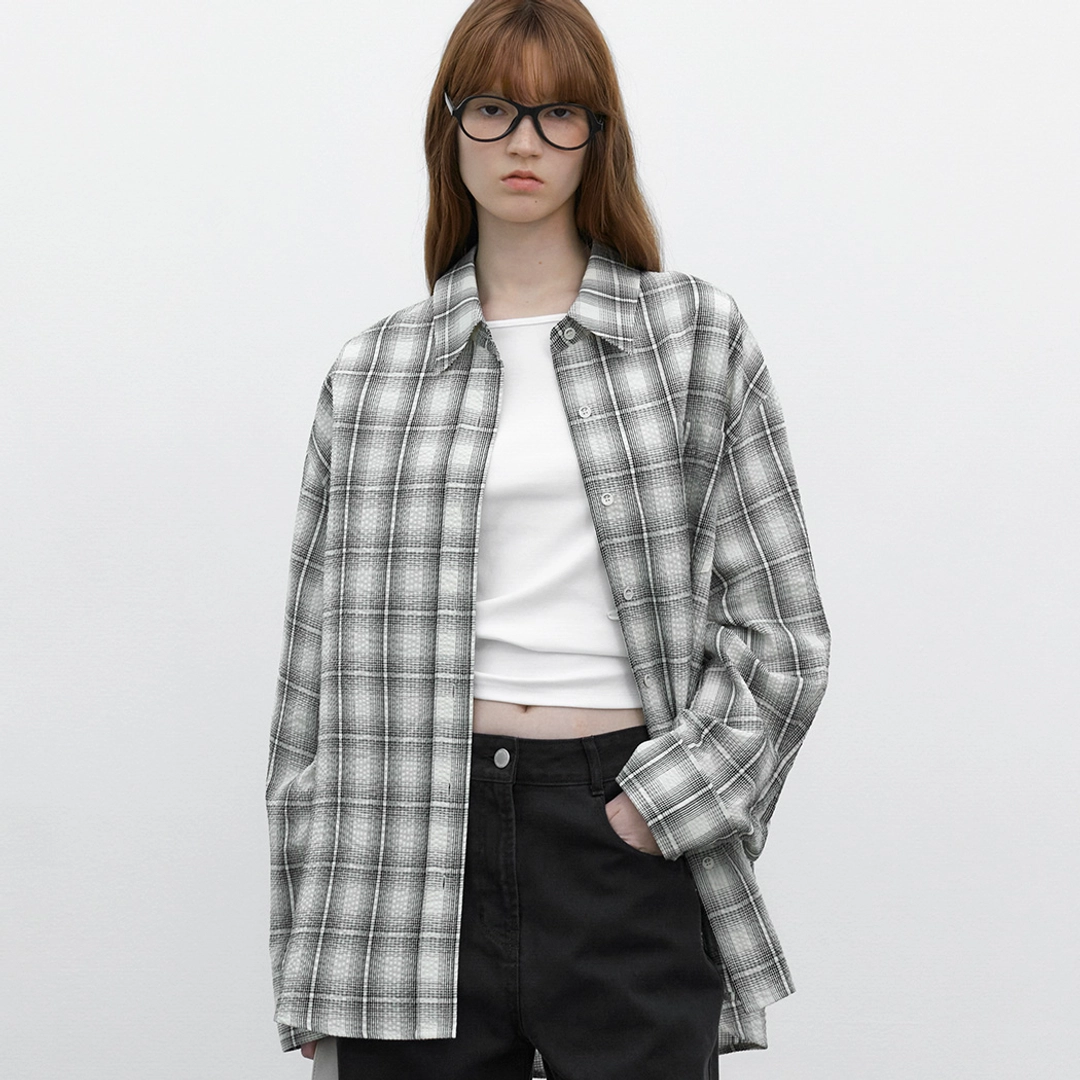 아뜰리에 나인 (BL-4385)EMBO PLAID CHECK OVERSIZED SHIRT 상품 이미지 1