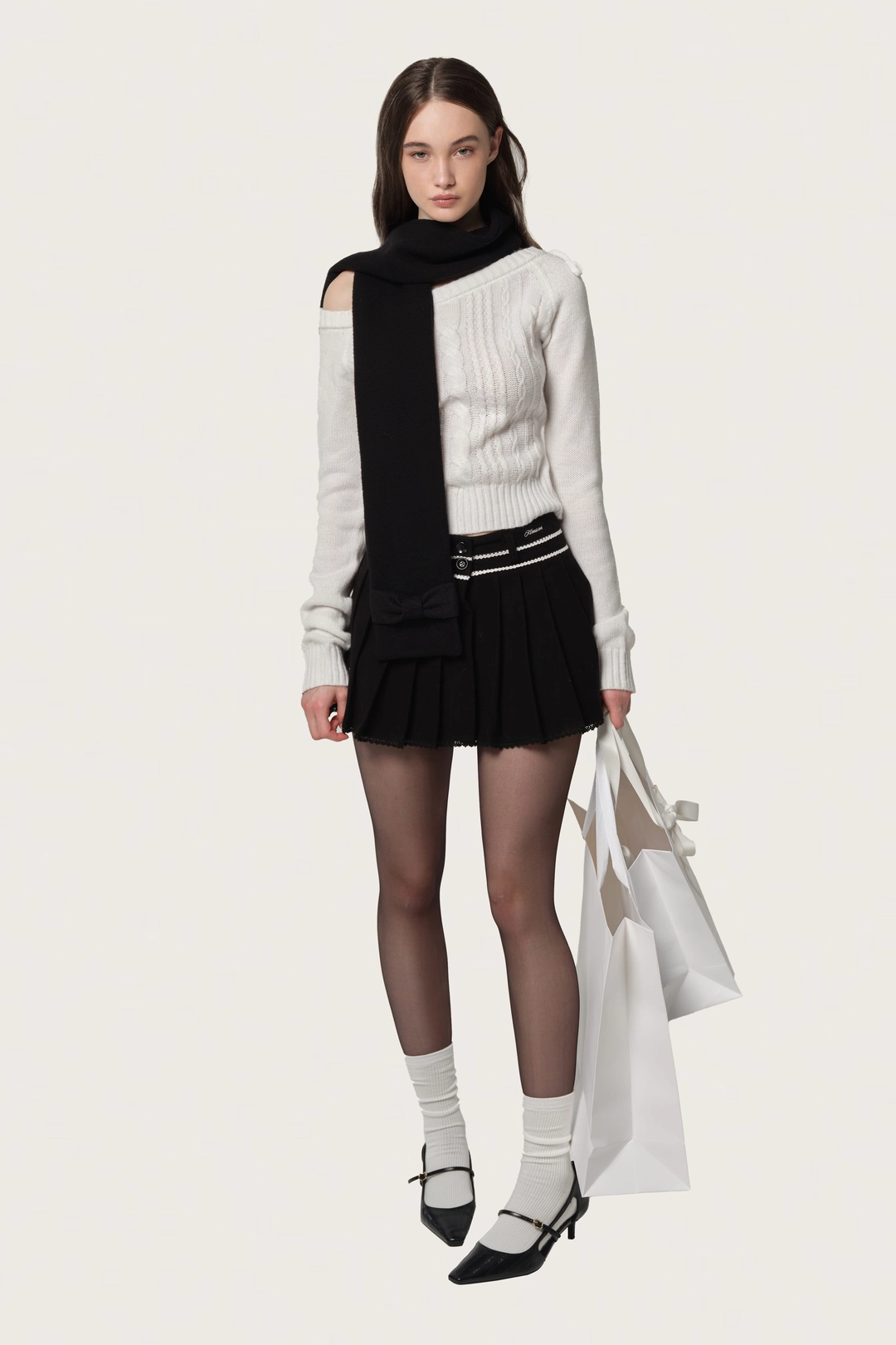 클리시어 Moonlit lace pleats skirt, Black 상품 이미지 2
