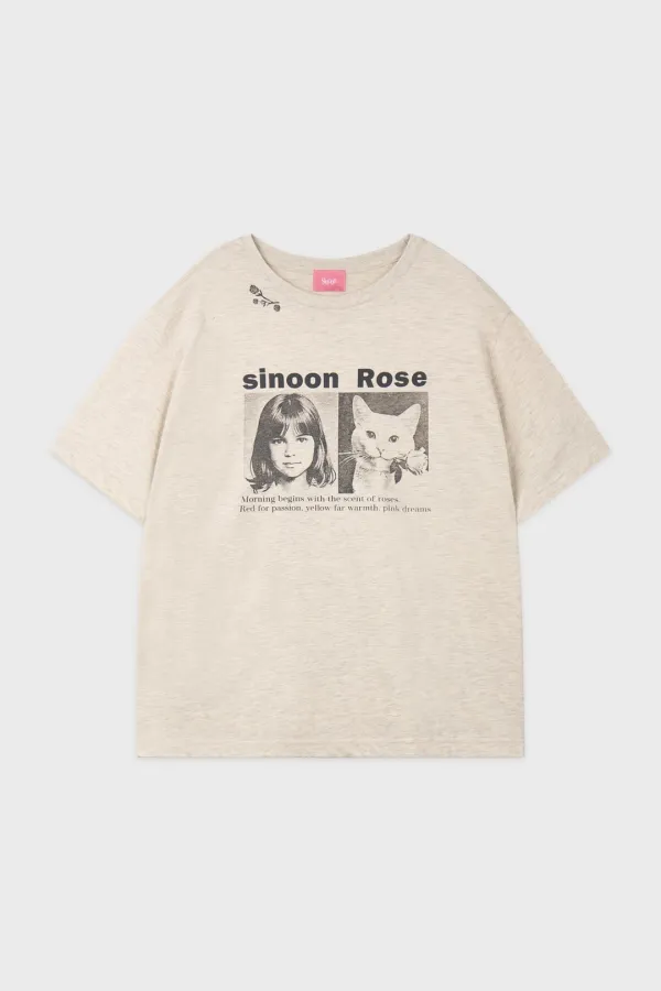 90`s Girl & Cat T-Shirt (Oatmeal)