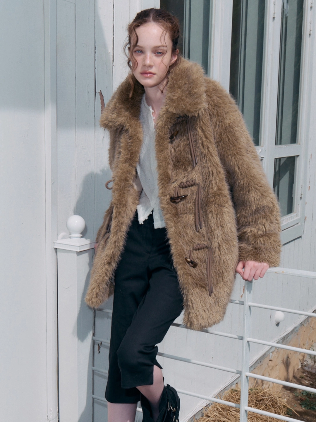 에트몽 Duffle Fur Half Coat, Khaki Brown 상품 이미지 2