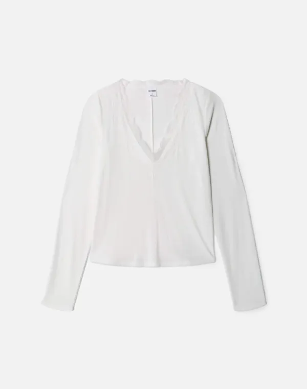 Lace V Neck Long Sleeve - Off White