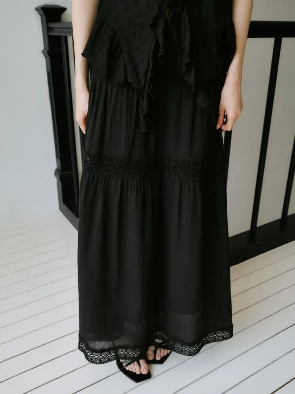 VINTAGE VACANCE LONG SKIRT [ BLACK ]