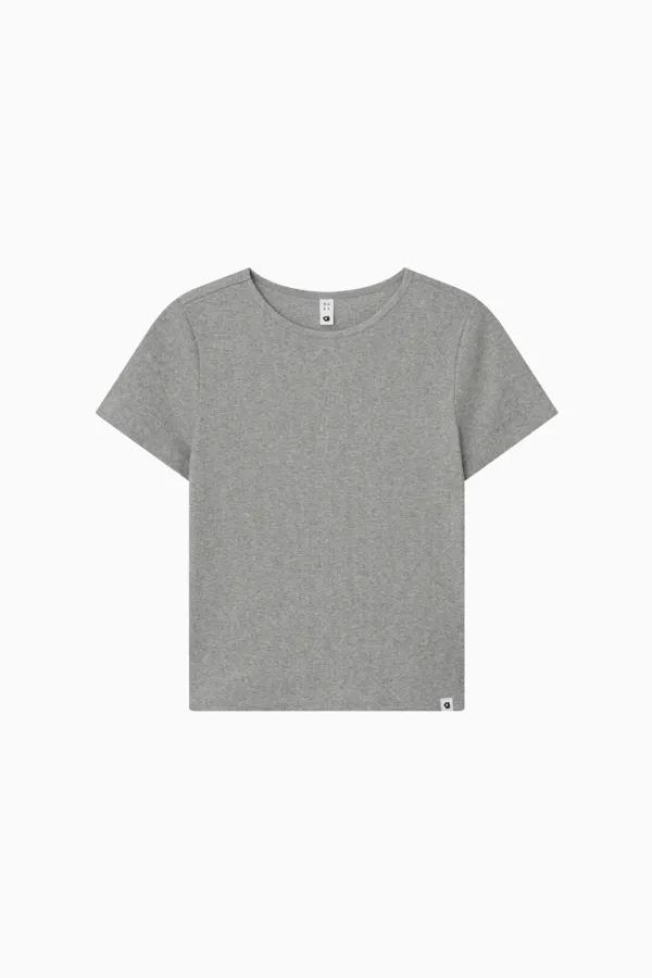BASIC SLIM RIBBED T-SHIRT, MELANGE GRAY