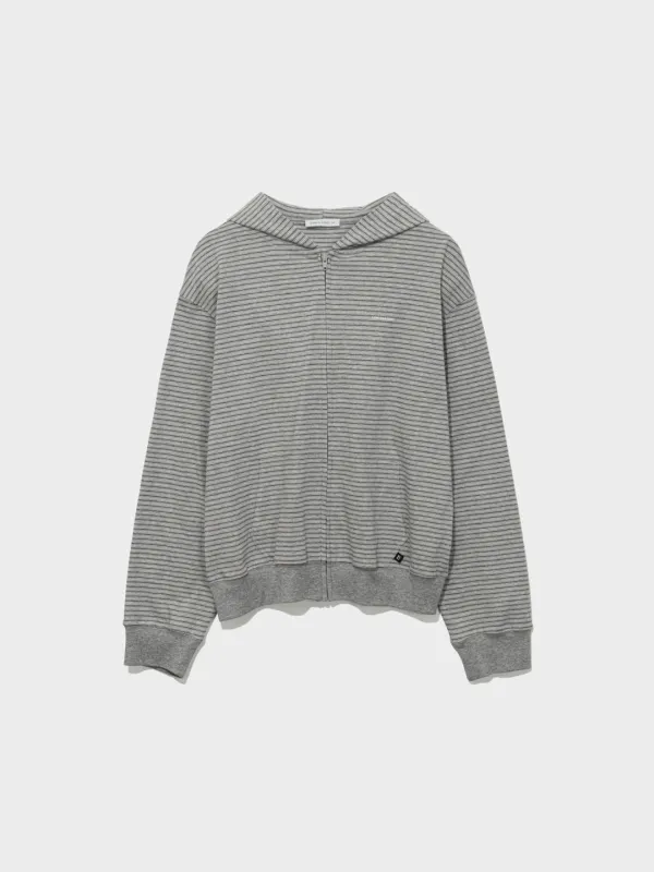 [7/28 예약배송] Lc Striped Zip-Up Hoodie_Melange Grey