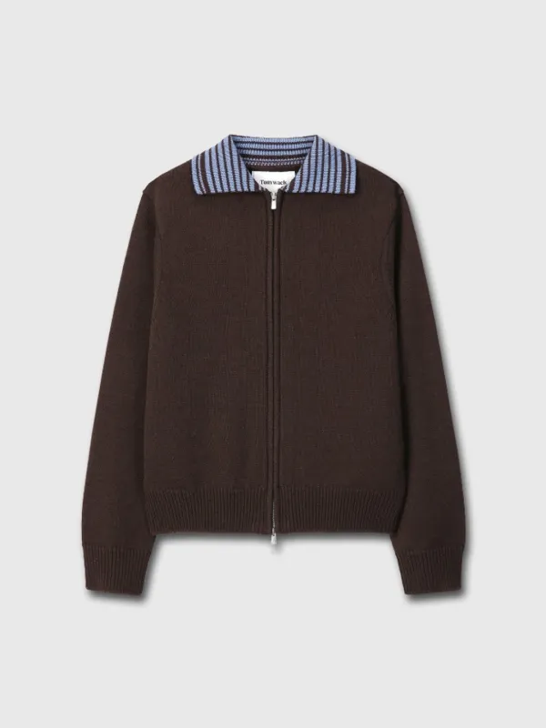 (W) CONTRAST COLLAR FULL-ZIP BLOUSON_ BROWN
