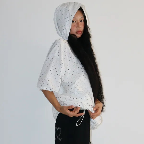 HOODED HALF SLEEVE WINDBREAKER WHITE DOT