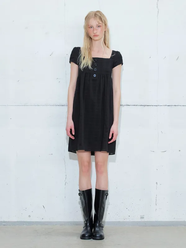 Square Button Mini Dress, Black