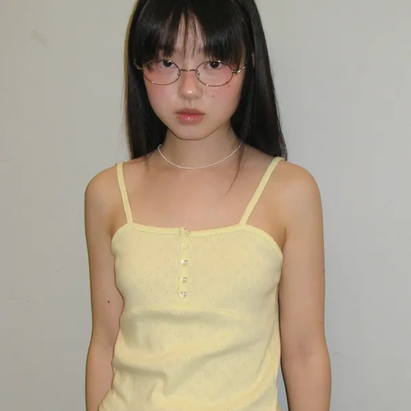 HEART BUTTON GOLGI SLEEVELESS EYELET YELLOW