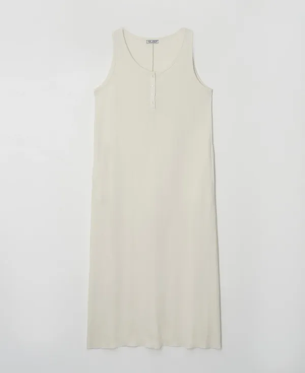 Waffle Jersey Henley Sleeveless Dress_CREAM