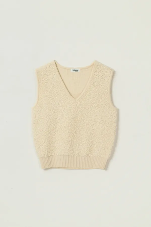 BARRELING BOUCLE WOOL V NECK VEST_IVORY