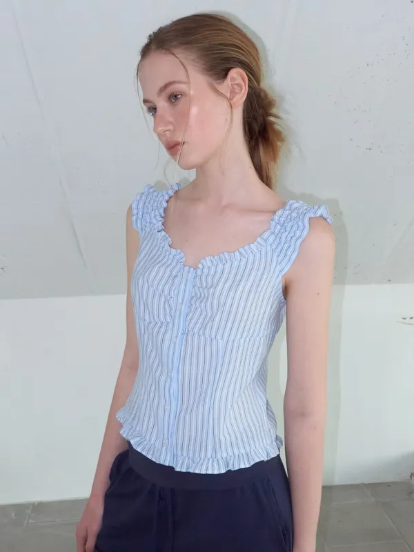 Stripe Shirring Blouse, Blue