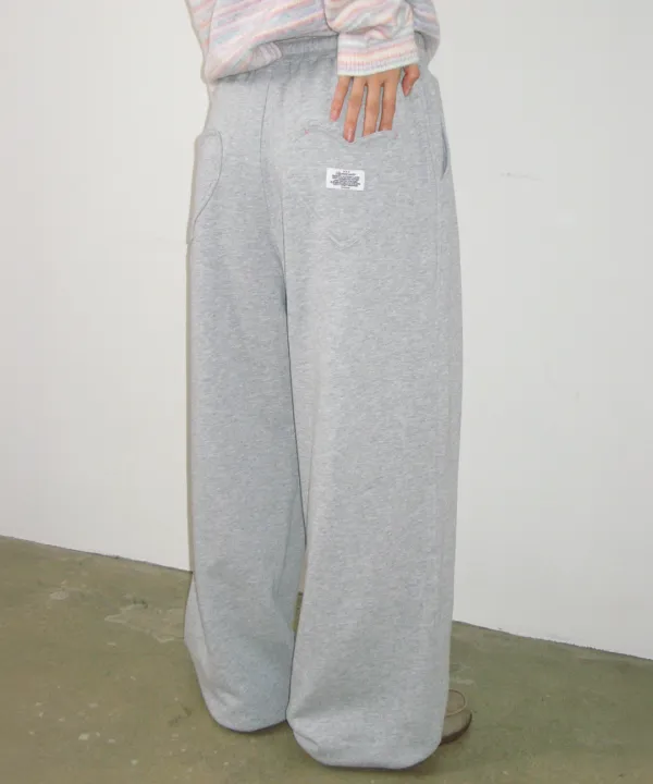 HEART POCKET WIDE JOGGER PANTS GREY
