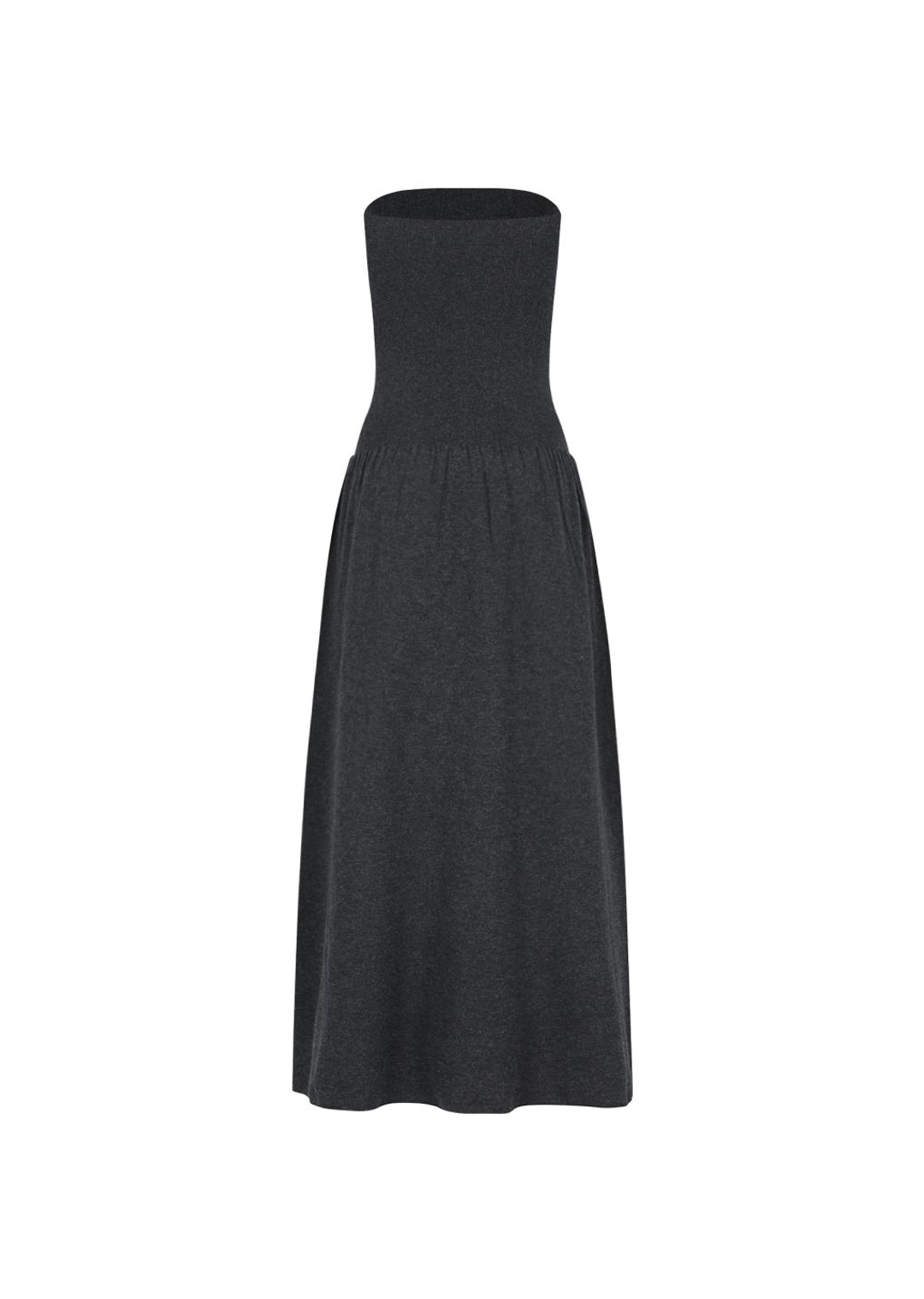 아모멘토 Ribbed shirring knit maxi dress, Charcoal 상품 이미지 2