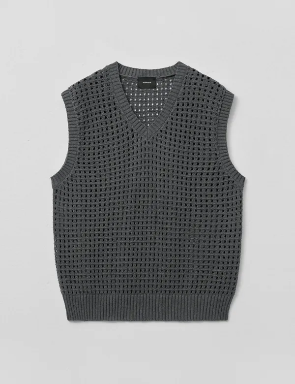 펀칭 브이넥 니트 베스트 차콜 MDKT106CHARCOAL