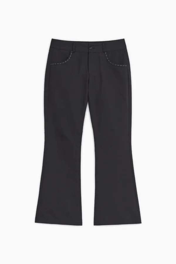 EMBROIDERY POCKET BOOTCUT PANTS, NAVY