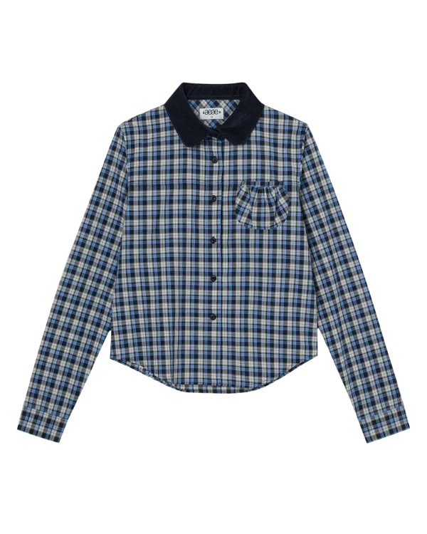 ROUND POCKET CHECK SHIRTS [BLUE]