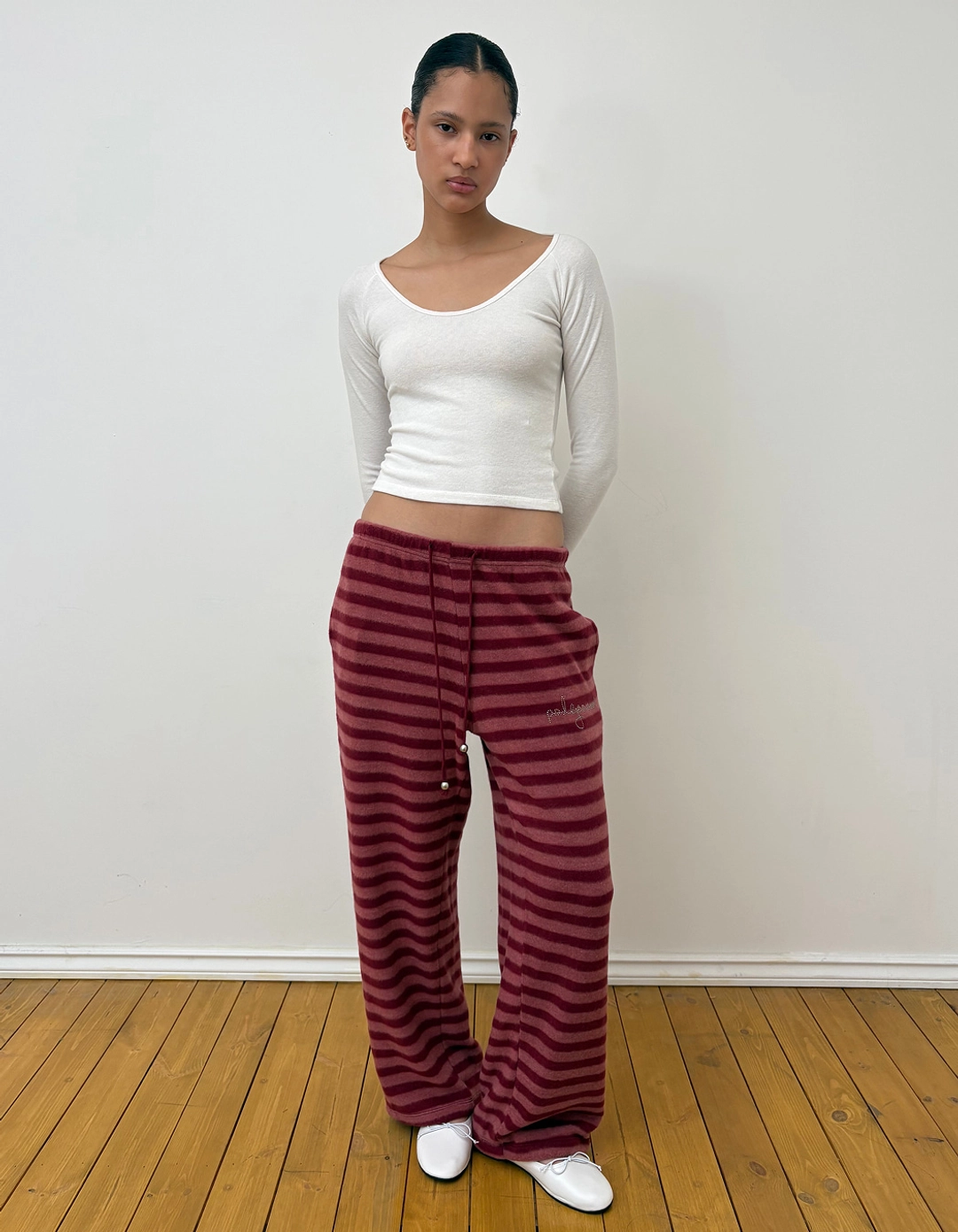 폴리수엠 STRIPED FLEECE LOUNGE PANTS, RED 상품 이미지 1