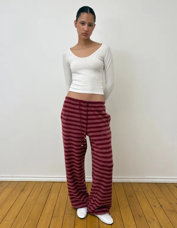 STRIPED FLEECE LOUNGE PANTS, RED