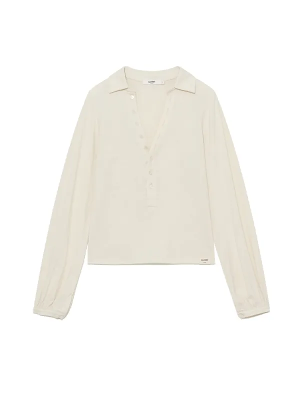 G V-COLLAR HENLEY TOP (LIGHT BEIGE)