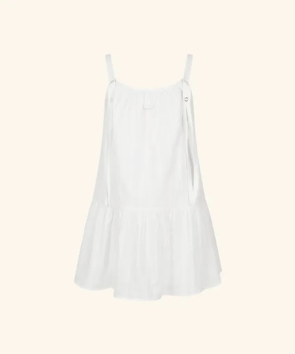 Letters Strap Shirring Dress (White)