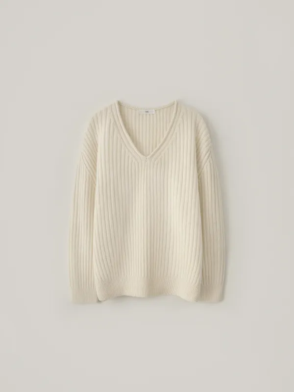 Deep V-Neck Alpaca Knit - Ivory