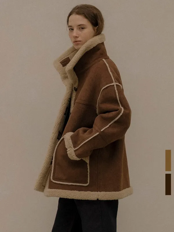Suede patch-pocket shearling jacket [KNFW05JP02]_[2color]