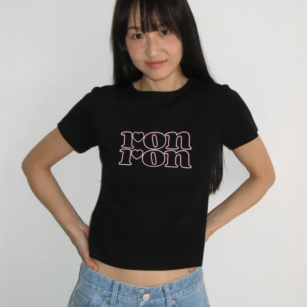 LINE LOGO SLIM CROP T SHIRT BLACK