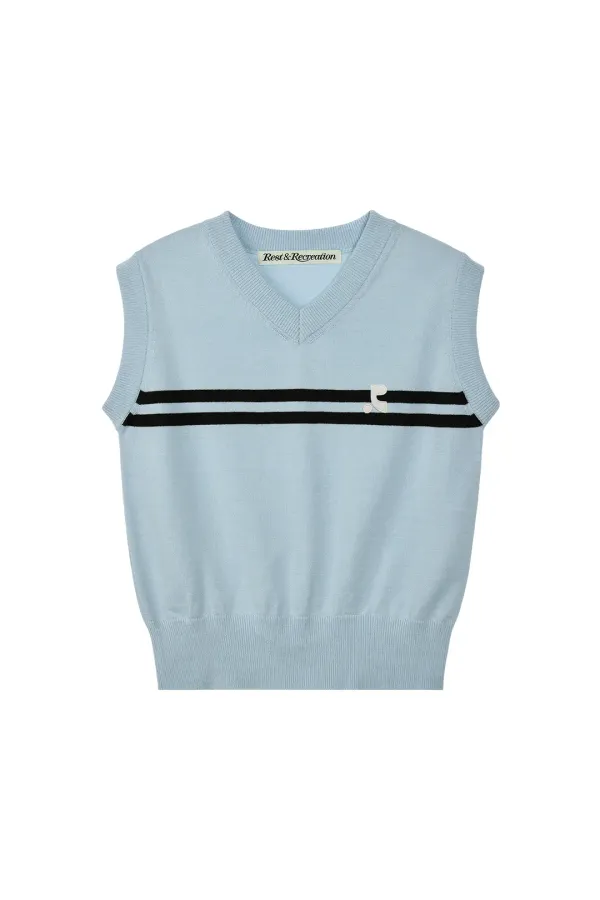 DOUBLE LINE KNIT VEST - SKY BLUE