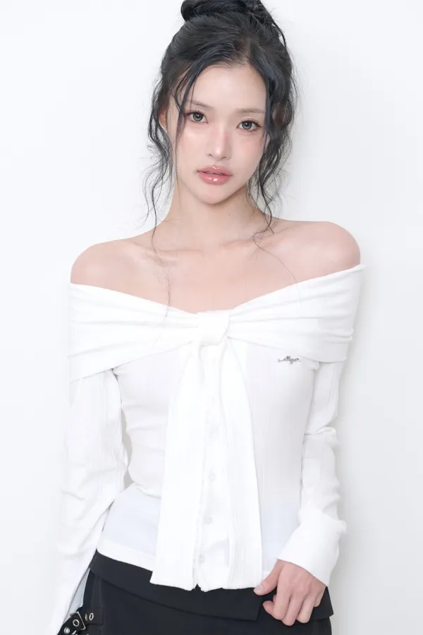 [10/12 예약발송] 퓨어 보우 가디건 탑 화이트
