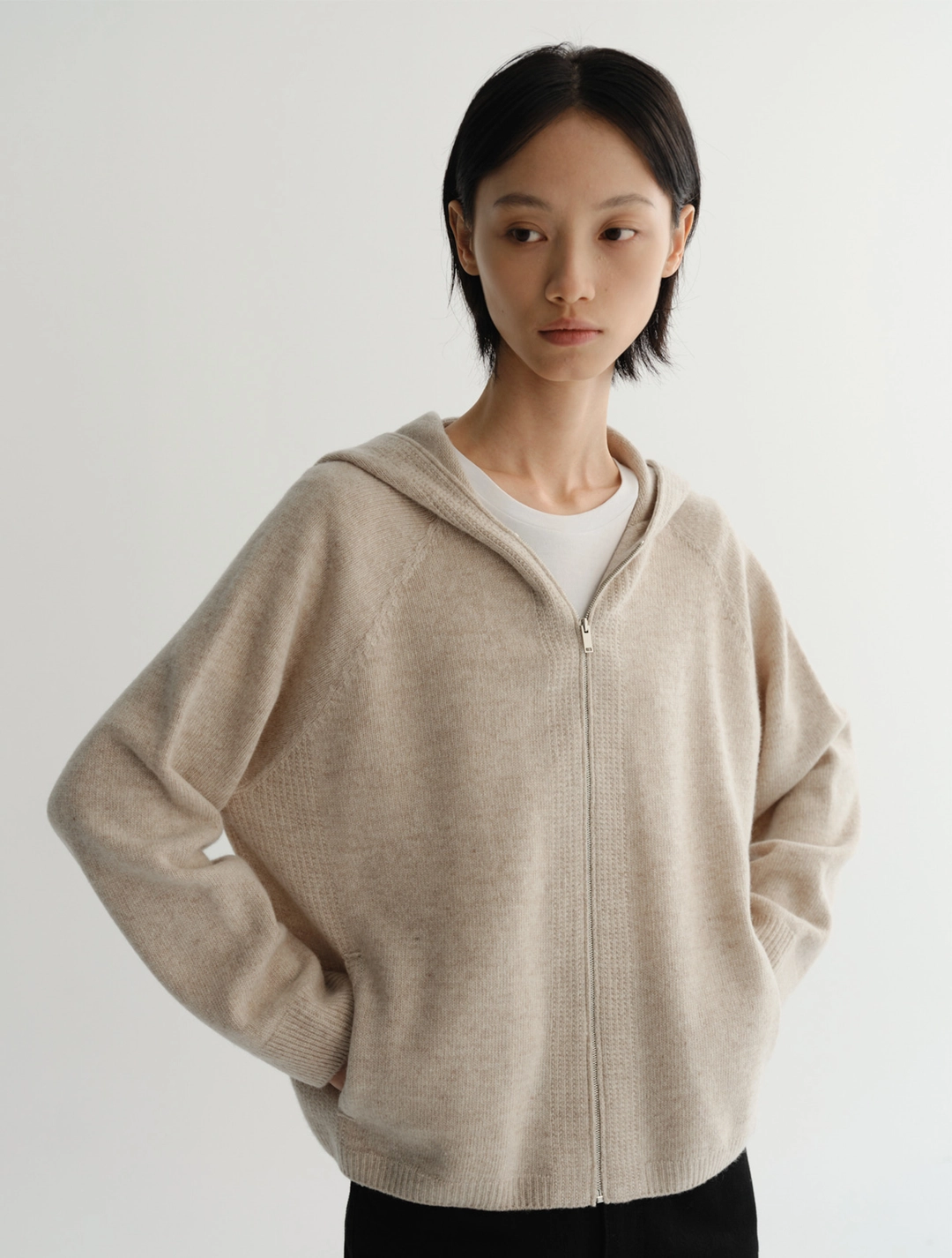 이아 Austin Cashmere Hoodie Zip Up (Oatmeal) 상품 이미지 3