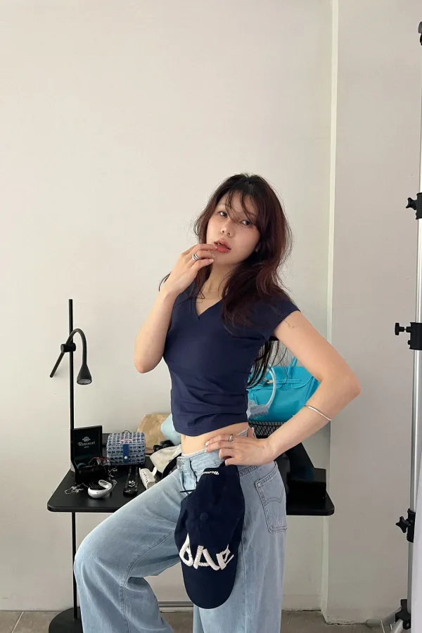 [L/V] V-Neck Flex Tee (navy)