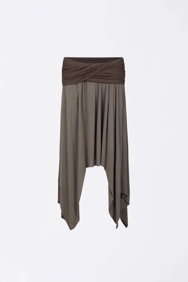 Draping Unbalance Skirt Ash Brown