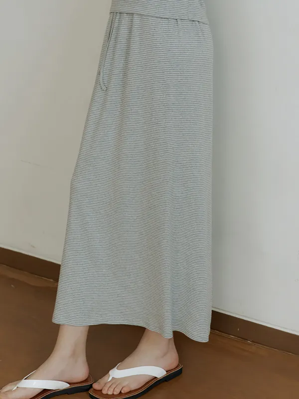 RIB STRIPE STRING SKIRTS_2COLOR