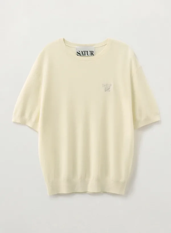 Light Weight Crew Neck Half Knit - Cream