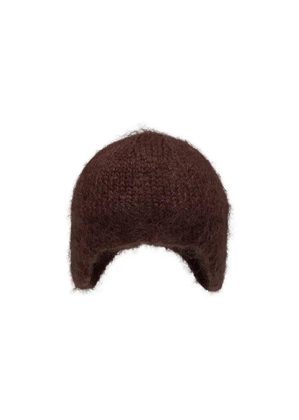mohair ear-flap beanie, brown