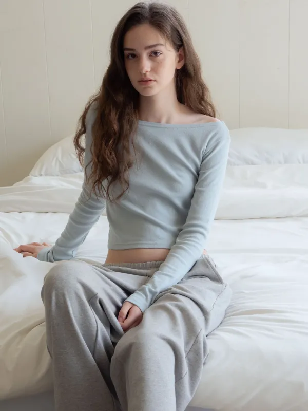 pilling wide boatneck t-shirt (dusty blue)