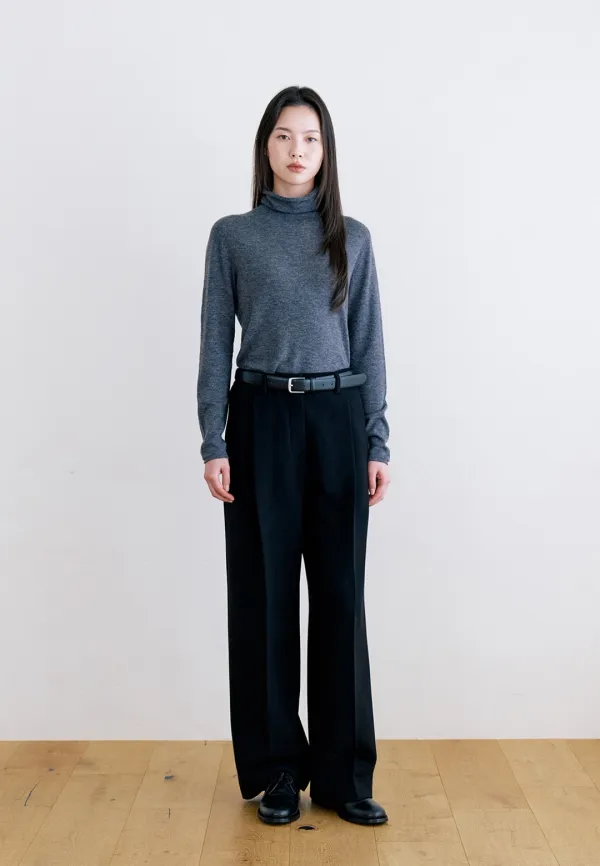 TIMELESS ONE TUCK WIDE FIT SLACKS - BLACK