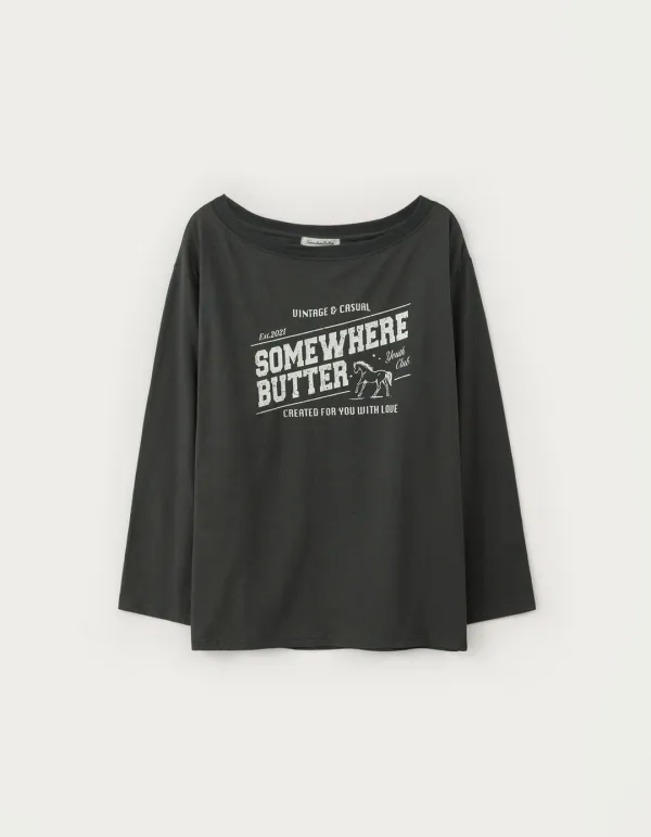 Vintage Horse Long Top - Charcoal