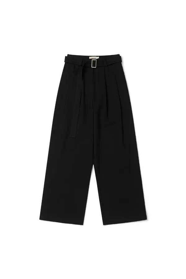Belted cotton pants_black