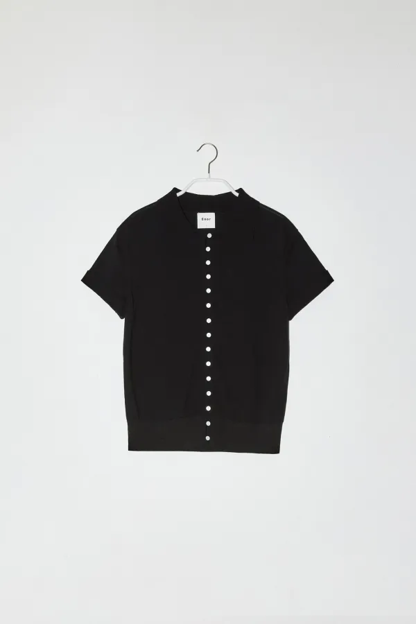 CONTRASTING BUTTONS SHIRT CARDIGAN - BLACK