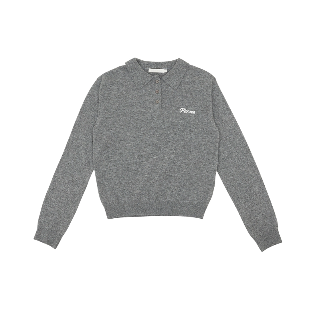 피브비 Giant Smiley Knit PK Shirt (heather grey) 상품 이미지 3