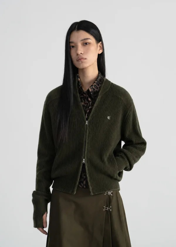 COMMANDO ZIP-UP CARDIGAN - KHAKI