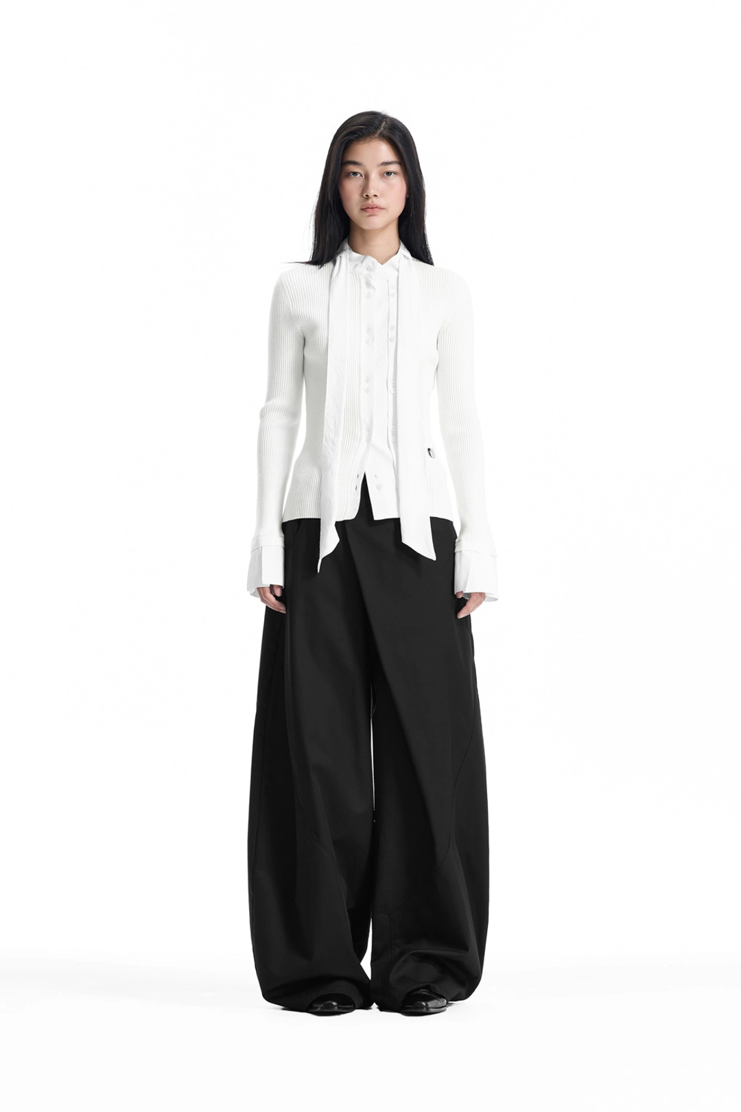 트리밍버드 Fabric-Combo Scarf Knit Cardigan [ White ] 상품 이미지 2