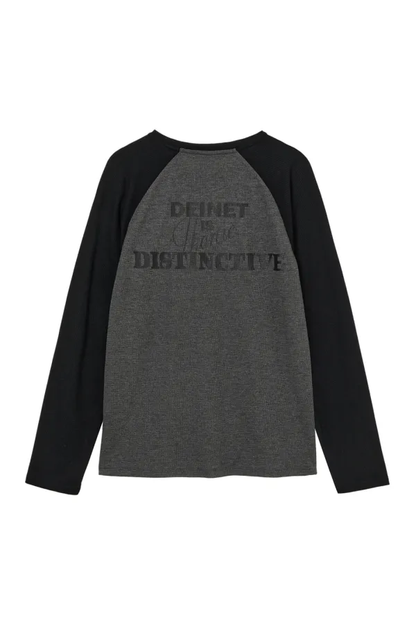 WAFFLE RAGLAN LONG SLEEVE IN CHARCOAL