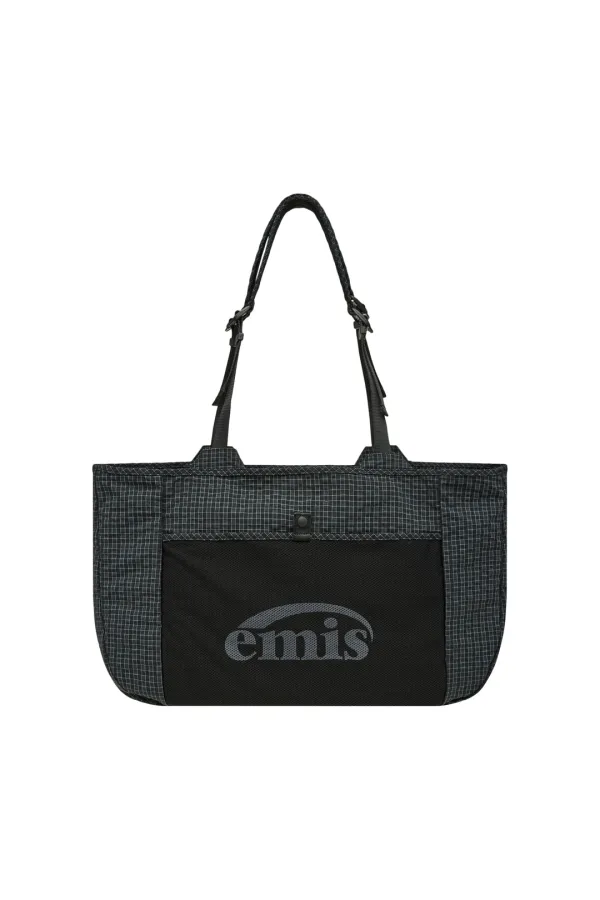 PACKABLE CHECK SHOPPER BAG-BLACK