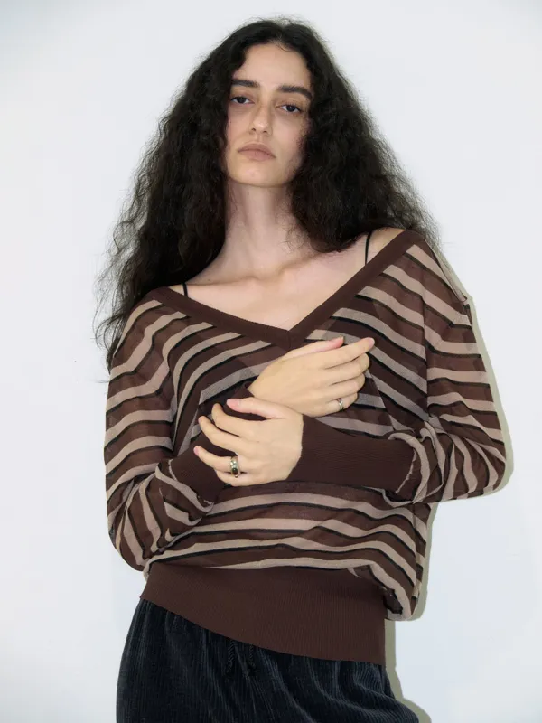 Sheer Stripe Knit [Brown]