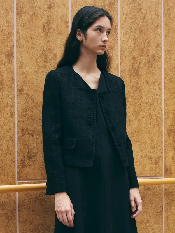 VELVET TRIMMING TWEED JK_BLACK