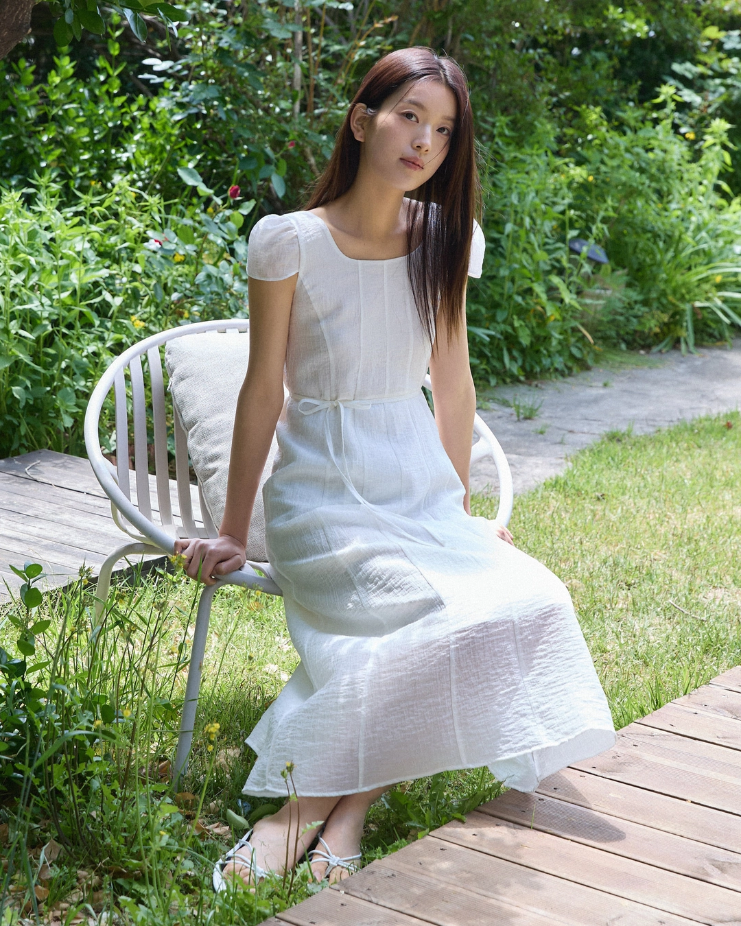 어다울 Smocking square neck long dress - ivory 상품 이미지 2