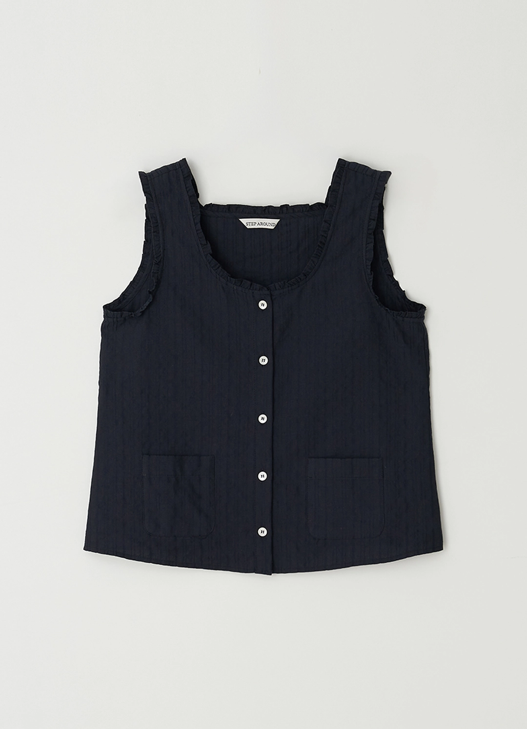 스텝어라운드 Ruffle pocket crop blouse_NAVY 상품 이미지 3