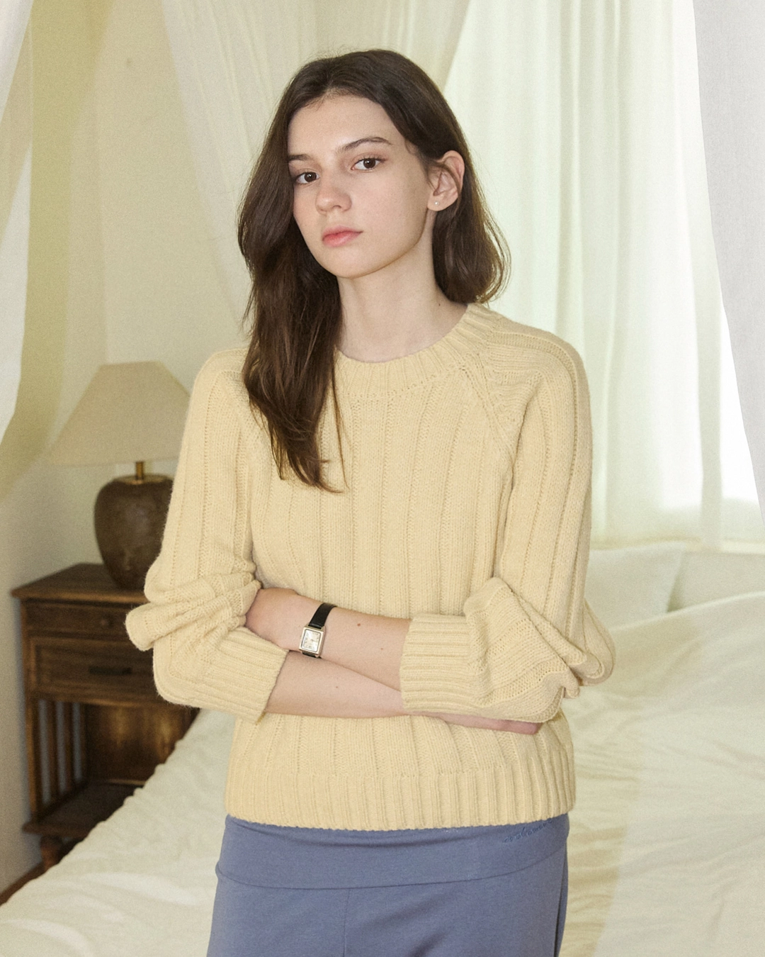 어다울 Flow classic raglan knit muffler set - butter 상품 이미지 2